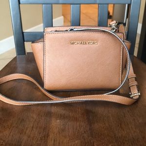 MK brown leather mini cross body bag